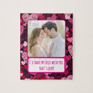 Sparkly Pink Hearts Share My Fries Jigsaw Puzzle