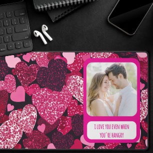 Sparkly Pink Hearts When You're Hangry Desk Mat