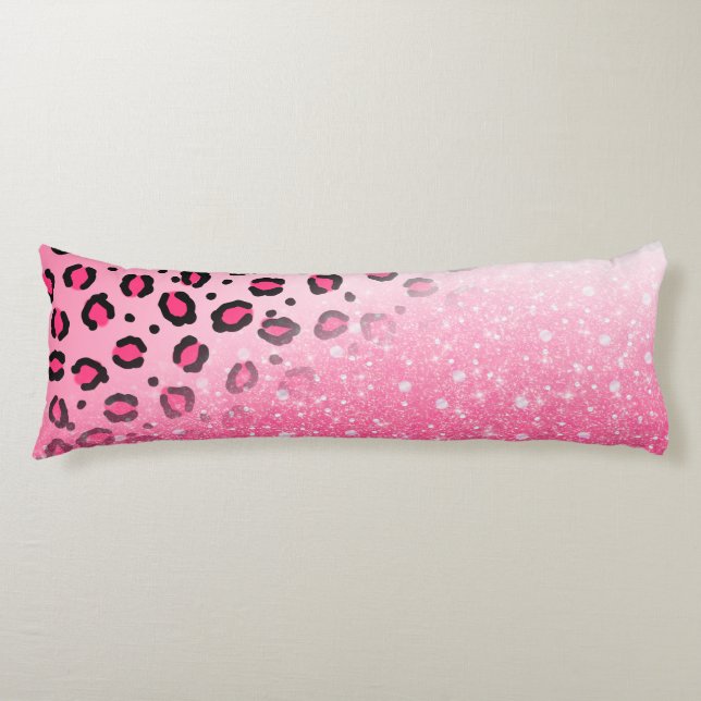 Sparkly Pink Leopard Print Decor For Teen Girls Body Cushion (Front)