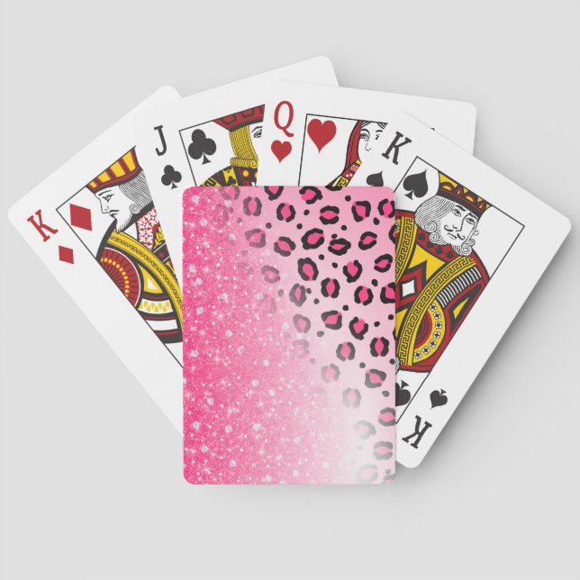 Sparkly Pink Leopard Print Decor For Teen Girls Playing Cards (Back)