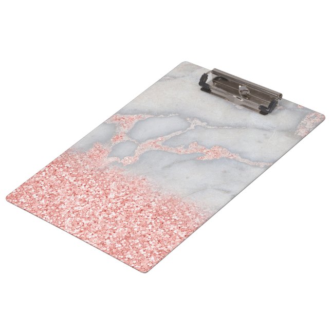 Sparkly Pink Rose Gold Bohemian Marble Clipboard (Angled)