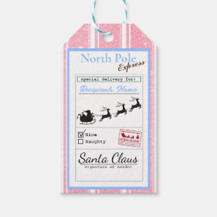 Sparkly Pink Stripes   North Pole Express Gift Tags