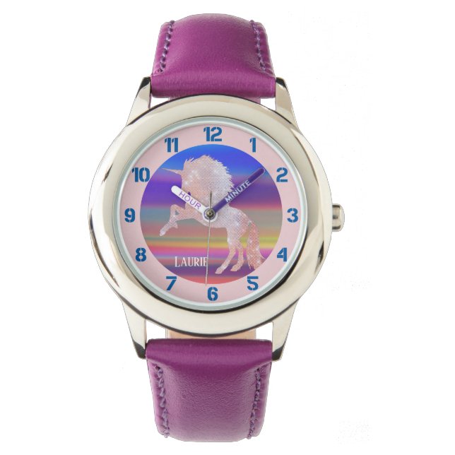Sparkly Pink Unicorn on Abstract Glow Watch (Front)