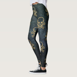 Sparkly Pirate Jolly Roger on Dark Background Leggings
