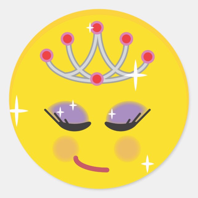 Sparkly Princess Emoticon Classic Round Sticker (Front)