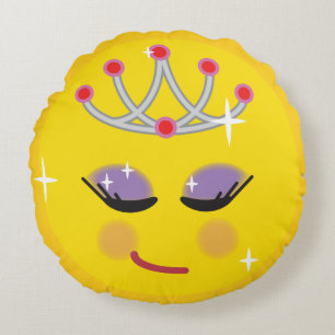 Sparkly Princess Emoticon Round Cushion