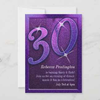 Sparkly Purple 30 and Flirty Birthday Invitations