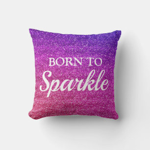 Sparkly Purple and Pink Glitter Born to Sparkle Cushion