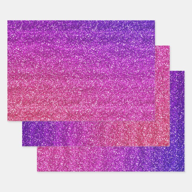 Sparkly Purple and Pink Gradient Glitter  Wrapping Paper Sheet (Set)