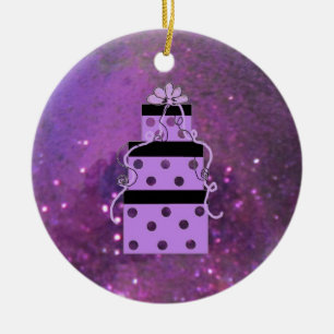 Sparkly Purple Christmas Packages Ceramic Tree Decoration