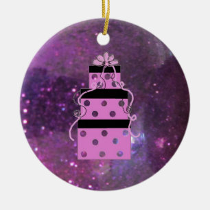 Sparkly Purple Christmas Packages Ceramic Tree Decoration