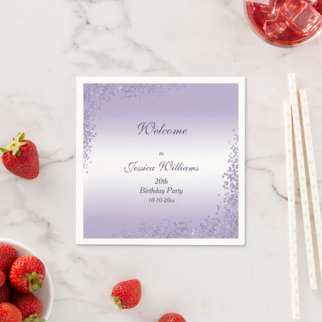 Sparkly Purple Glitter Decoration Birthday Napkin (Insitu)