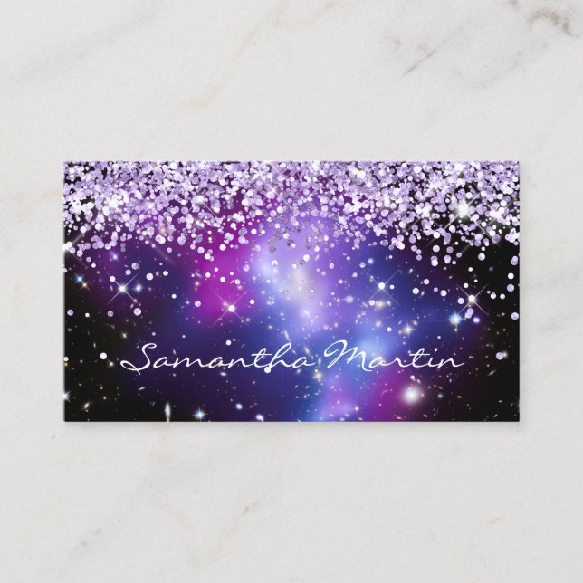 Sparkly Purple Glitter Galaxy Celestial Business Card (Front)