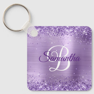Sparkly Purple Glitter Girly Foil Monogrammed Key Ring