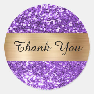 Sparkly Purple Glitter Gold Shimmer Foil Classic Round Sticker
