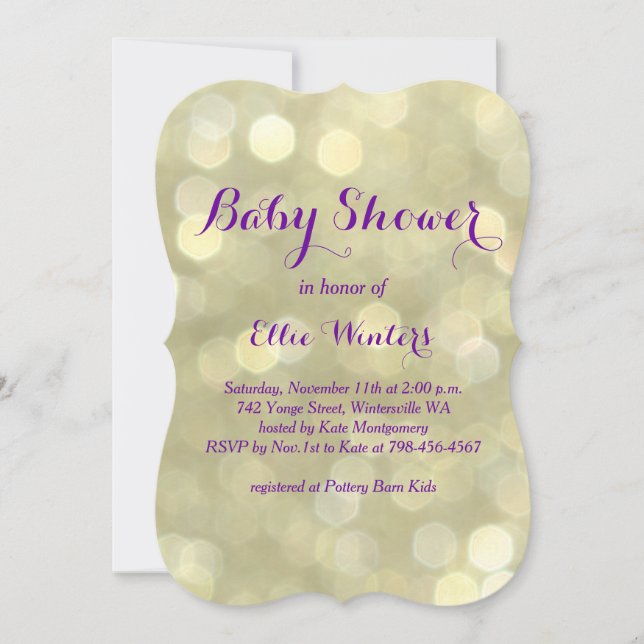 Sparkly Purple & Gold Baby Shower Invitation (Front)