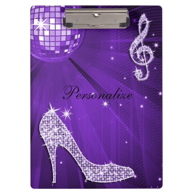 Sparkly Purple/ Lilac Music Note & Stiletto Heel Clipboard (Front)