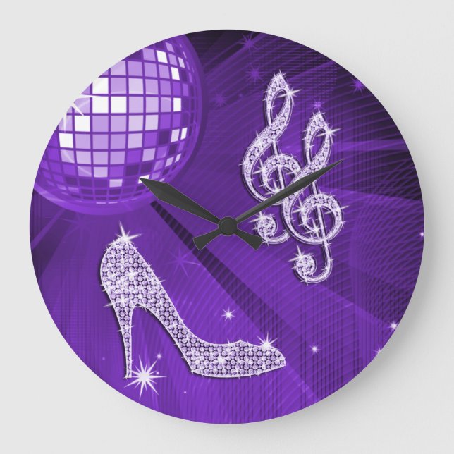 Sparkly Purple/ Lilac Music Note & Stiletto Heel Large Clock (Front)