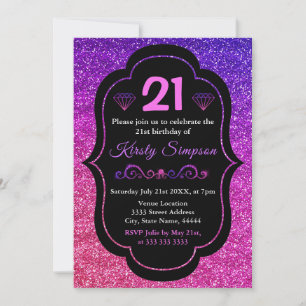 Sparkly Purple & Pink Gradient Glitter Birthday Invitation