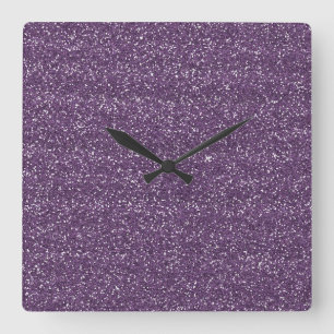 Sparkly Purple & Silver Glitter Square Wall Clock