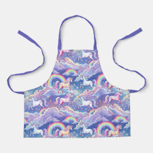 Sparkly rainbow and unicorns on clouds apron