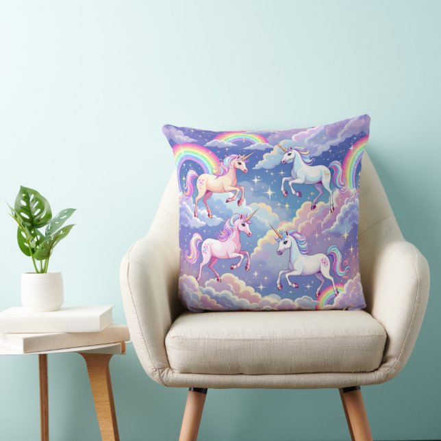 Sparkly rainbow and unicorns on clouds cushion (Chair)