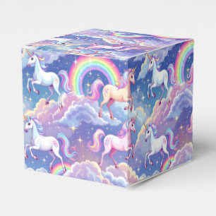 Sparkly rainbow and unicorns on clouds favour box