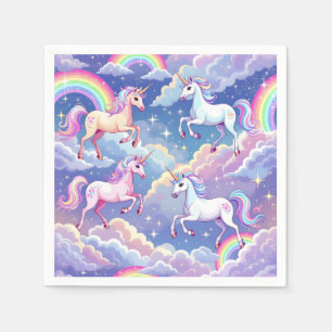 Sparkly rainbow and unicorns on clouds napkin