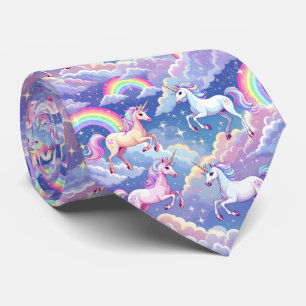 Sparkly rainbow and unicorns on clouds tie