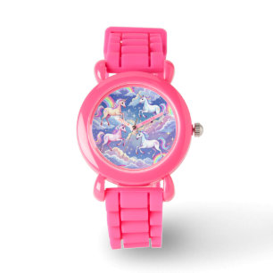 Sparkly rainbow and unicorns on clouds watch