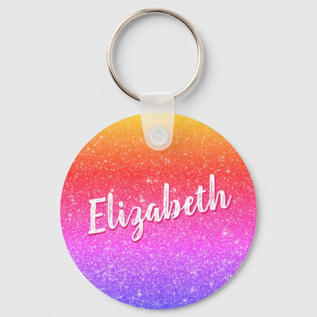Sparkly Rainbow Custom Name Keychain (Front)