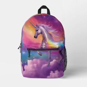 Sparkly Rainbow Glitter White Unicorn Magical Printed Backpack
