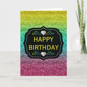 Sparkly Rainbow Gradient Glitter Birthday Card