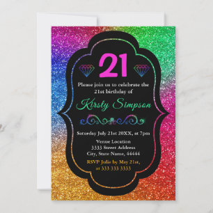 Sparkly Rainbow Gradient Glitter Birthday Invitation