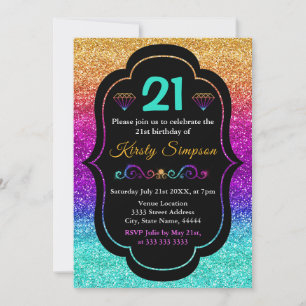 Sparkly Rainbow Gradient Glitter Birthday Invitation