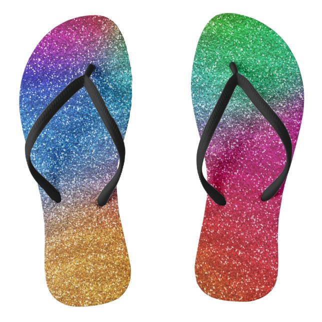 Sparkly Rainbow Gradient Glitter Flip Flops (Footbed)