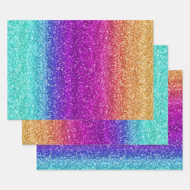 Sparkly Rainbow Gradient Glitter Wrapping Paper Sheet (Set)