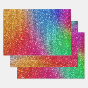 Sparkly Rainbow Gradient Glitter  Wrapping Paper Sheet