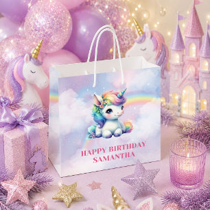 Sparkly Rainbow Unicorn Girl Birthday Gift Bag