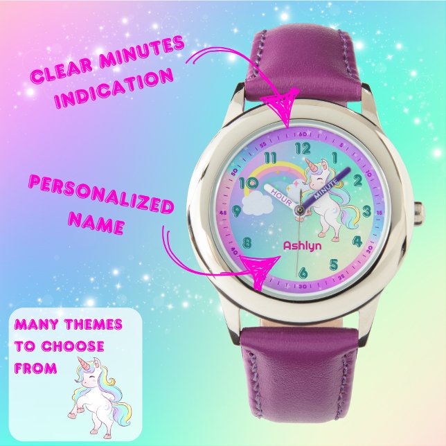 Sparkly Rainbow Unicorn Kids Learning To Tell Time Watch (Creator Uploaded)