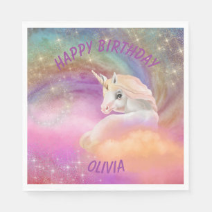 Sparkly Rainbow Universe Unicorn Birthday Napkin
