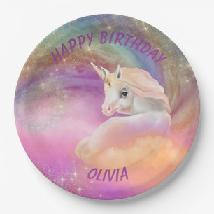 Sparkly Rainbow Universe Unicorn Paper Plate
