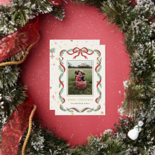 Sparkly Red Bow Wreath Christmas Foil Card