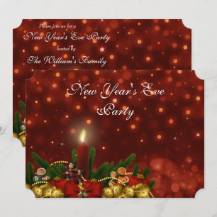 Sparkly Red Festive Decorative New Year's Eve Invitation