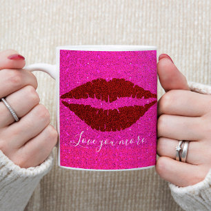 Sparkly Red Lips Pink Glitter Love You More Script Coffee Mug