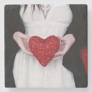 Sparkly Red Love Heart (Valentine's Day) Stone Coaster