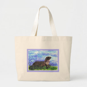Sparkly River Otter Painting Large Tote Bag