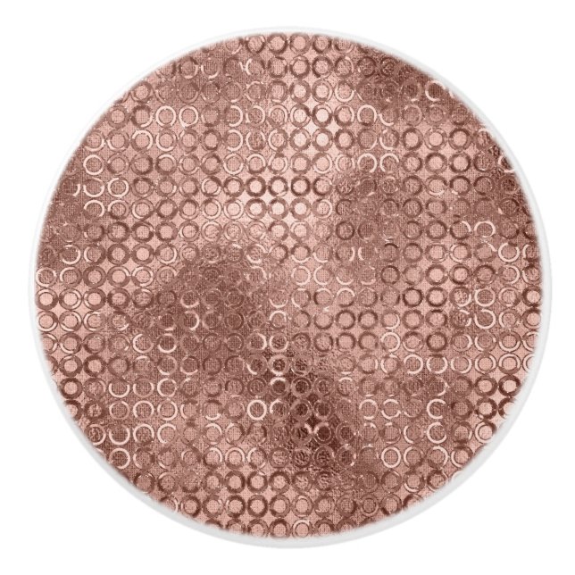 Sparkly Rose Gold Circles Pink Luxury Sparkle Ceramic Knob (Front)