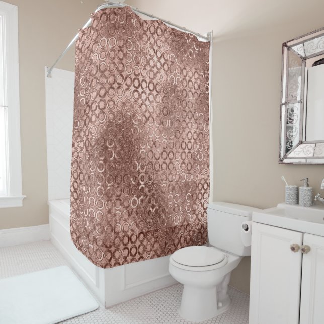 Sparkly Rose Gold Circles Pink Luxury Sparkle Girl Shower Curtain (In Situ)