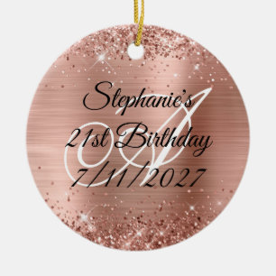 Sparkly Rose Gold Glitter and Foil 21st Birthday Ceramic Tree Decoration